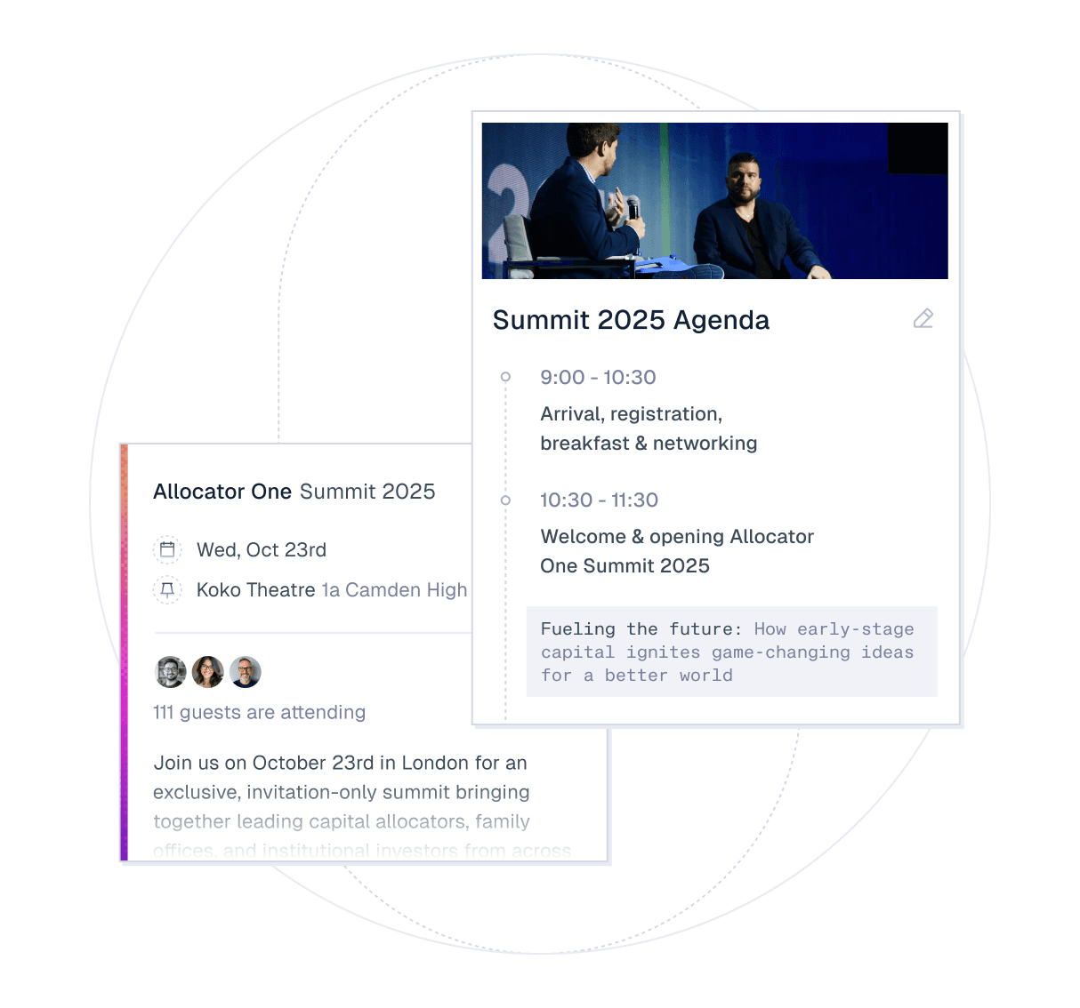 Events management platform for LP meetings, registration, and speaker coordination
